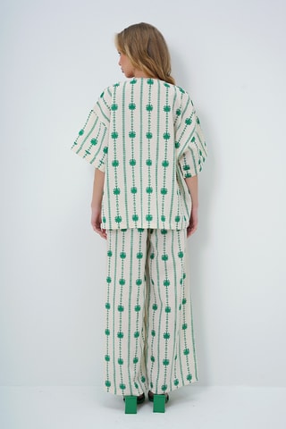 Kimono et pantalon palazzo taille haute - Vert