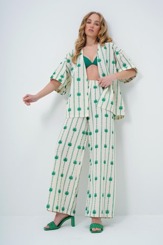 Kimono et pantalon palazzo taille haute - Vert