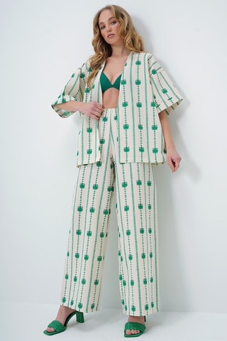 Kimono et pantalon palazzo taille haute - Vert