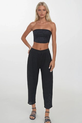 Crop top bustier et pantalon 7/8 - Noir