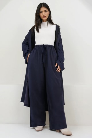 Kimono et pantalon palazzo taille haute - Bleu marine