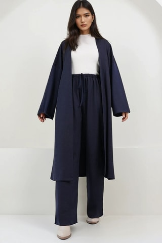Kimono et pantalon palazzo taille haute - Bleu marine