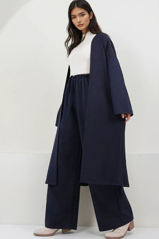 Kimono et pantalon palazzo taille haute - Bleu marine