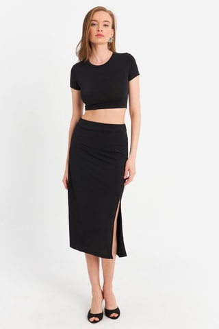 Crop top et jupe fourreau - Noir