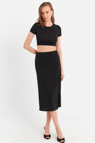 Crop top et jupe fourreau - Noir