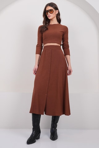 Crop top et jupe longue taille haute - Marron