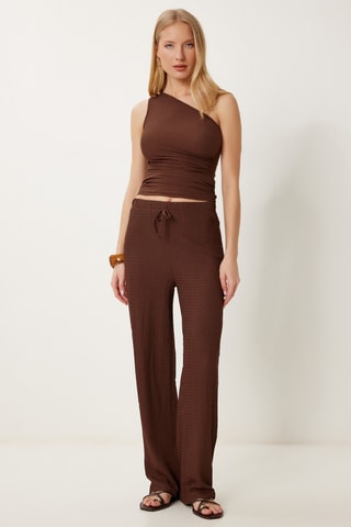 Top asymétrique et pantalon - Marron