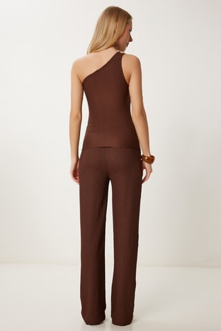 Top asymétrique et pantalon - Marron
