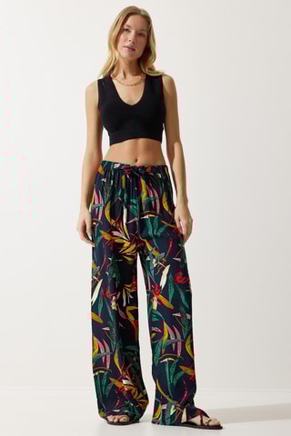 Pantalon palazzo - Bleu marine et jaune