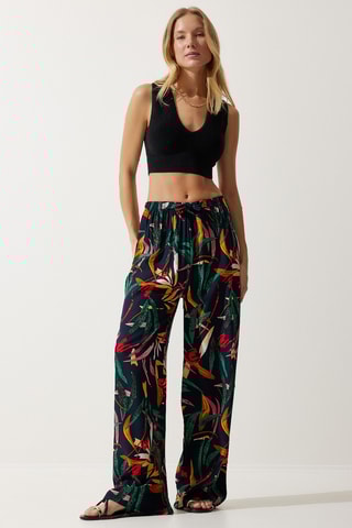 Pantalon palazzo - Bleu marine et jaune