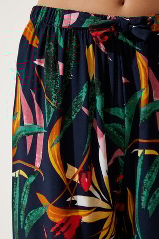 Pantalon palazzo - Bleu marine et jaune