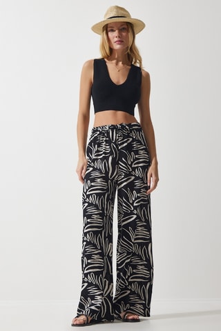 Pantalon palazzo - Ecru et noir