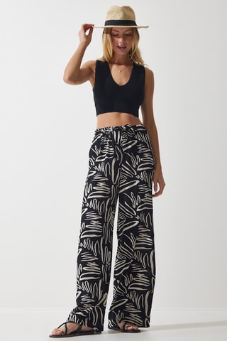 Pantalon palazzo - Ecru et noir