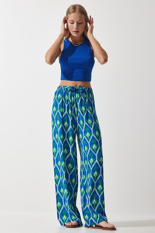 Pantalon palazzo - Bleu électrique et vert