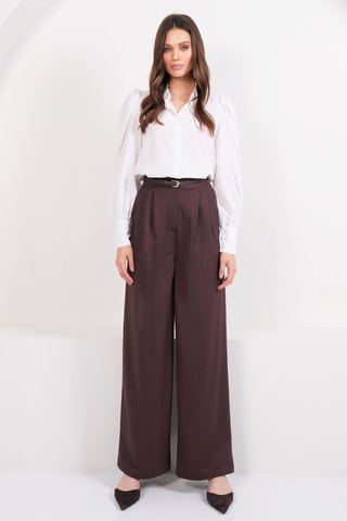 Pantalon palazzo taille haute - Marron