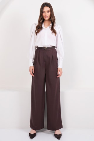 Pantalon palazzo taille haute - Marron