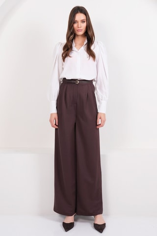 Pantalon palazzo taille haute - Marron