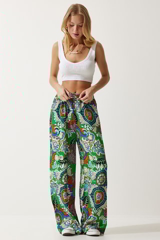 Pantalon palazzo - Vert et orange