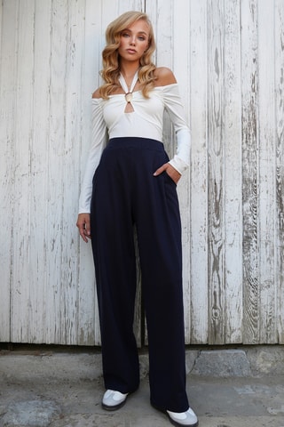 Pantalon palazzo taille haute - Bleu nuit