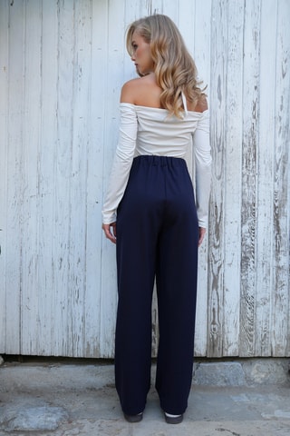 Pantalon palazzo taille haute - Bleu nuit