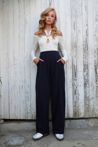 Pantalon palazzo taille haute - Bleu nuit