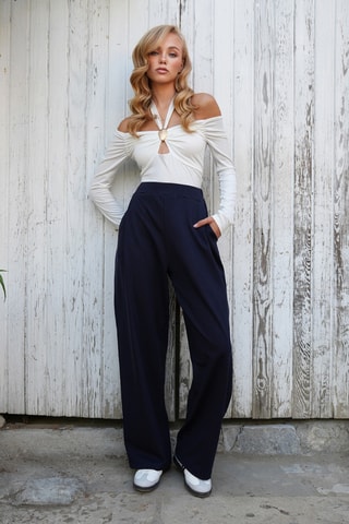 Pantalon palazzo taille haute - Bleu nuit