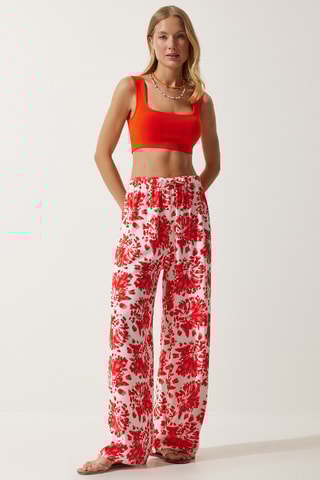 Pantalon loose taille haute - Rouget et écru