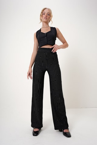 Pantalon wide legs taille haute - Noir