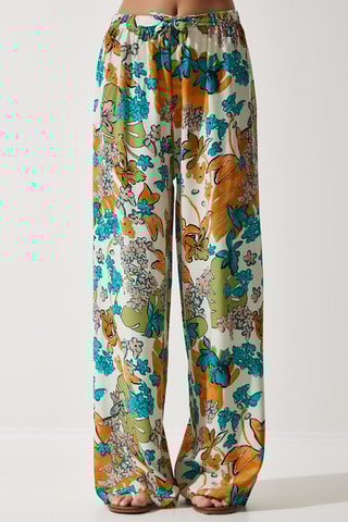 Pantalon palazzo - Ecru et turquoise