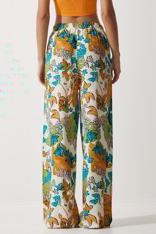 Pantalon palazzo - Ecru et turquoise