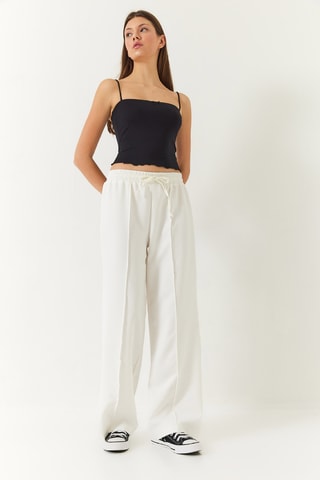 Pantalon palazzo taille haute - Blanc