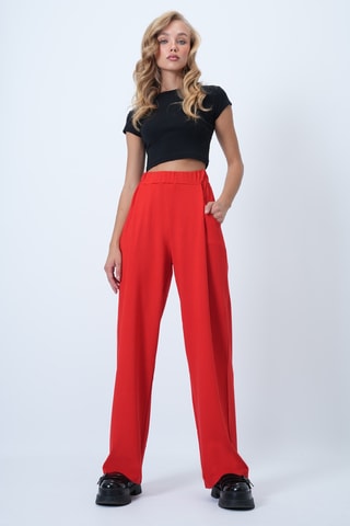 Pantalon palazzo taille haute - Rouge