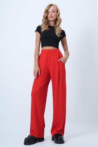Pantalon palazzo taille haute - Rouge