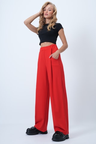 Pantalon palazzo taille haute - Rouge