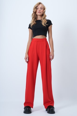 Pantalon palazzo taille haute - Rouge