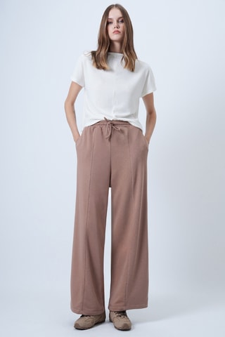 Pantalon palazzo taille haute - Beige
