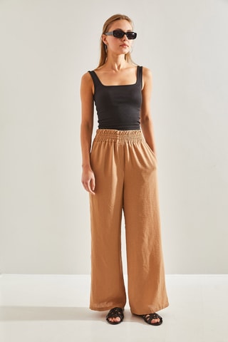 Pantalon taille haute - Marron clair
