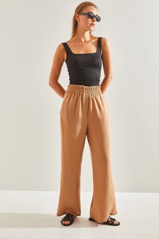 Pantalon taille haute - Marron clair