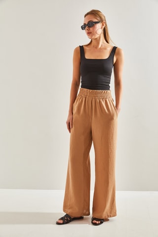 Pantalon taille haute - Marron clair