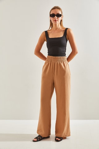 Pantalon taille haute - Marron clair