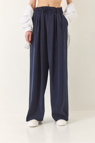 Pantalon palazzo taille haute - Bleu marine