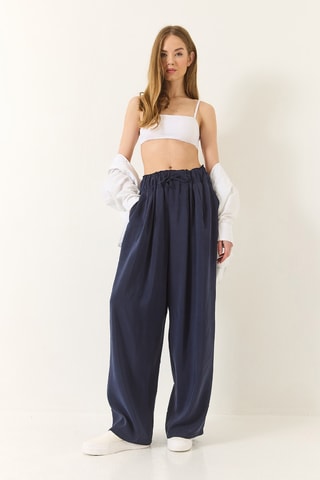 Pantalon palazzo taille haute - Bleu marine