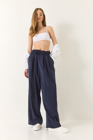 Pantalon palazzo taille haute - Bleu marine