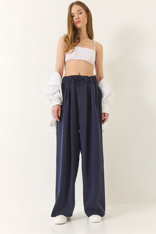 Pantalon palazzo taille haute - Bleu marine