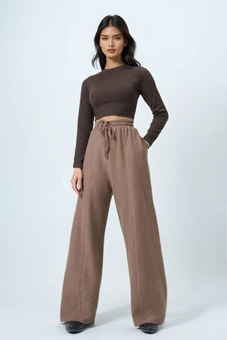 Pantalon taille haute - Marron