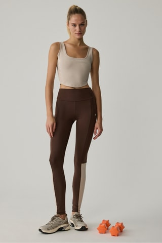 Legging taille haute - Marron foncé et écru