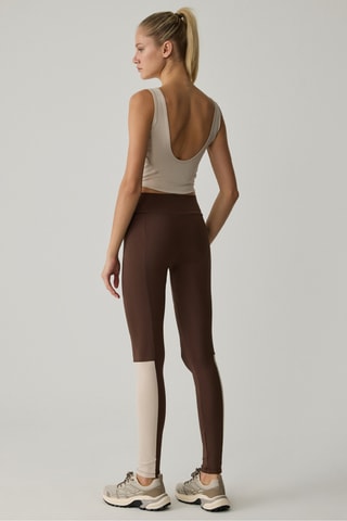 Legging taille haute - Marron foncé et écru