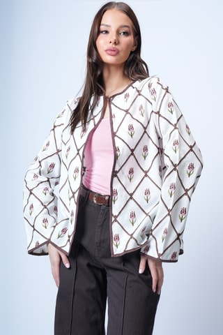 Veste - Ecru et marron foncé