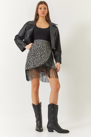 Jupe portefeuille taille haute - Anthracite et blanc