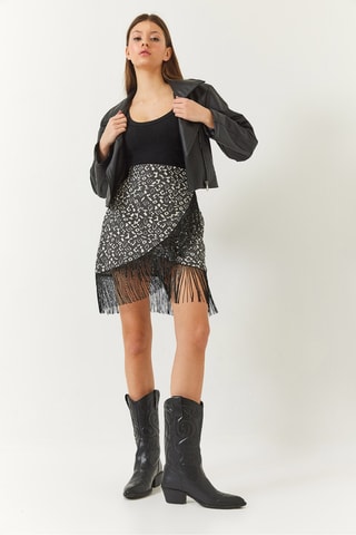 Jupe portefeuille taille haute - Anthracite et blanc